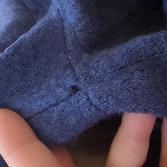 REPEAT CASHMERE I Navy Blue Open Front Fine Knit Fringed Cardigan Sweater, S - Picture 12 of 12